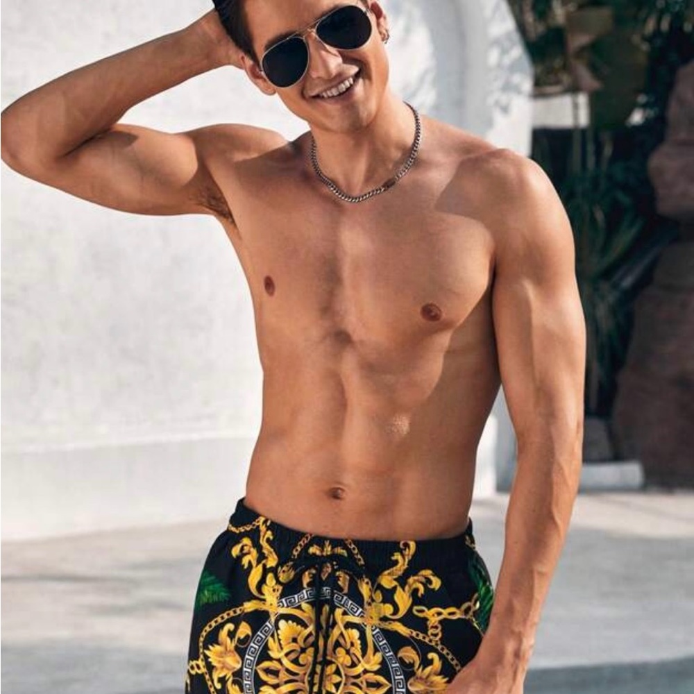 SHEIN Black and Gold Men's Swim Trunks